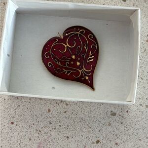 Metropolitan Museum of Art Red Heart Brooch with Gold Accents